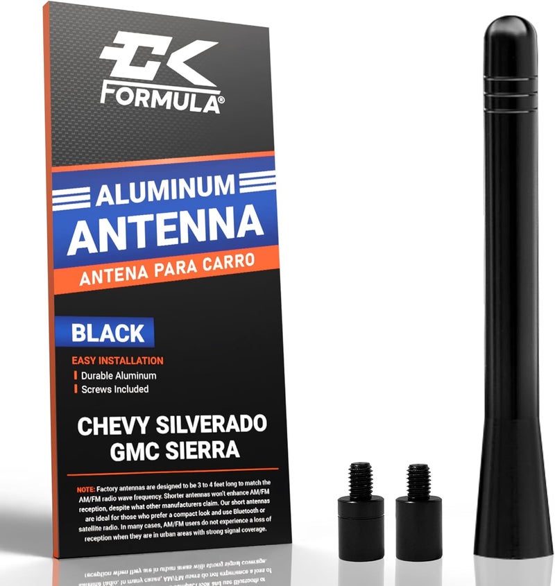 CK FORMULA 4-Inch Black Truck Antenna for Chevy Silverado & GMC Sierra (1999–2025), Solid Billet Aluminum, Car Wash Safe, Short Replacement Antenna, Antenna para Carro, Truck Accessories - Image 1